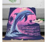 RUASVENNS Dolphin Bedding Throw 3D Printed Blanket Gifts Plush Lightweight Fluffy Soft Cozy for Holiday Bed Couch for Boys Girls All Season Couch Sofa 80x90inch(200x230cm)