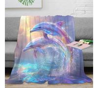 RUASVENNS Dolphin Bedding Throw 3D Printed Blanket Lightweight Fluffy Soft Cozy Plush Gifts for Holiday Bed Couch for Boys Girls All Season Couch Sofa 70x80inch(180x200cm)