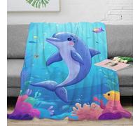 RUASVENNS Dolphin Bedding Throw 3D Printed Blanket Soft Cozy Lightweight Fluffy Plush Gifts for Bed And Couch for Boys Girls All Season Couch Sofa 80x90inch(200x230cm)