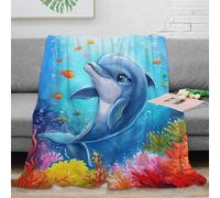 RUASVENNS Dolphin Blanket Bedding 3D Printed Throw Plush Gifts Soft Cozy Lightweight Fluffy for Holiday Bed Couch for Boys Girls All Season Couch Sofa 50x60inch(127x152cm)