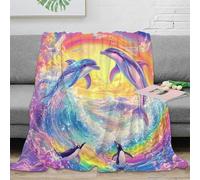 RUASVENNS Dolphin Throw 3D Printed Blanket Bedding Soft Cozy Gifts Lightweight Fluffy Plush for Holiday Bed Couch for Boys Girls All Season Couch Sofa 60x80inch(150x200cm)