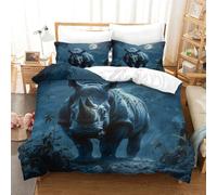 RUASVENNS Rhino Duvet Cover 3D Printed Comforter Covers for Boys Girls Quilt Cover with Zipper Closure Soft Microfiber Bedding Set with Pillow Cases 3 Pieces Single（140x200cm）