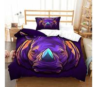 RUASVENNS Rhino Duvet Cover Quilt Cover for Boys Girls 3D Printed Comforter Covers Bedding Set with Pillow Cases with Zipper Closure Soft Microfiber 2 Pieces Single（135x200cm）