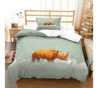 RUASVENNS Rhino Duvet Cover Quilt Cover for Boys Girls 3D Printed Comforter Covers Bedding Set with Pillow Cases with Zipper Closure Soft Microfiber 2 Pieces Single（135x200cm）