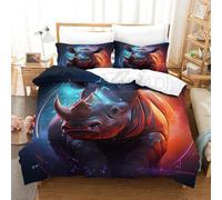 RUASVENNS Rhino for Boys Girls Comforter Covers Quilt Cover 3D Print Duvet Cover Soft Microfiber with Pillow Cases with Zipper Closure Bedding Set 3 Pieces Double（200x200cm）