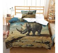 RUASVENNS Rhino for Boys Girls Comforter Covers Quilt Cover 3D Print Duvet Cover Soft Microfiber with Pillow Cases with Zipper Closure Bedding Set 2 Pieces Single（135x200cm）