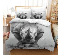 RUASVENNS Rhino Quilt Cover Duvet Cover for Teens And Adults 3D Print Comforter Covers with Pillow Cases Soft Microfiber with Zipper Closure Bedding Set 3 Pieces Double（200x200cm）