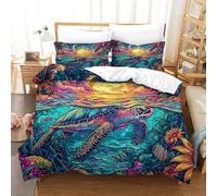 RUASVENNS Sea Turtle Quilt Cover 3D Print for Boys Girls Comforter Covers Duvet Cover with Pillow Cases with Zipper Closure Bedding Set Soft Microfiber 3 Pieces Double（200x200cm）