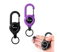 Ruayia 2 x retractable key ring, extendable key ring, adjustable carabiner hook, extendable rolling mechanism, practical key ring for card holders and keys, purple + black
