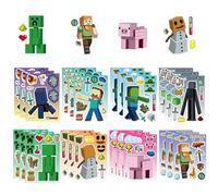 Ruayia 24 Sheets Miner Craft Stickers for Kids, Cartoon Make a Face Stickers, DIY Set, Art Crafts Suitable for Party Favors, Birthday Party Supplies Gifts, Miner Gaming