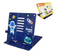 Ruayia Book Stand Adjustable Foldable Book Holder Reading Stand Children Metal Cookbook Holder Recipe Music Book Document for Kitchen School Library Office - Blue Astronaut