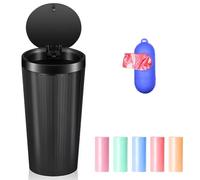 Ruayia Car Bin with Lid with 5 Rolls of Bin Liners, Car Accessories Interior, Small Car Rubbish Liner, Portable Car Rubbish Bin, Waterproof & Odour-Inhibiting for Cars, Office, Bedroom, Black