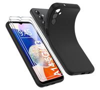 Ruayia Case for Samsung Galaxy A14 4G/5G with 2 Pieces Tempered Glass Protective Mobile Phone Case Ultra Thin Lightweight Silicone Soft TPU Protective Shockproof Case Cover - 6.6 Inch - Matte Black