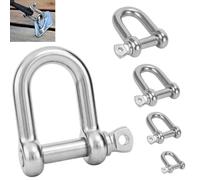 Ruayia Pack of 4 M10 Stainless Steel Shackles Straight Short Shape, 304 D Ring Shackle Lock Straight with Eye Bolts Diameter 10 mm for Rigging Steel Cable Cords Chains Shackles