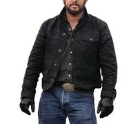 RUAZUA Men's TV Series Old West Style Cotton Jacket : Stylish Black Cowboy Jacket : Western Style Cowboy Jacket With Logo, Western Cowboy Black Jacket With Y Logo, XXL