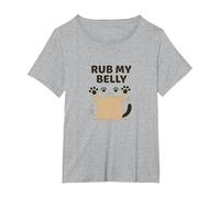 Rub My Belly Cute Cat Paw Print Design Pet Lover Gift T-Shirt, Women's Plus, Heather Grey, 1X