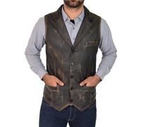 (Rub Off, M) Mens Genuine Soft Leather Waistcoat Western Vest Yelek Rhys Rub Off