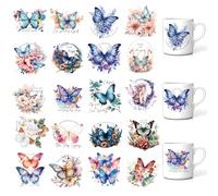 Rub on Transfers for Crafts - 20 Sheets Flower Butterfly UV DTF Cup Wrap for 16 Oz Glass Cup Wraps Bible Waterproof Personalized UV DTF Decals for Glass Cups Laptop Decal DIY Crafts