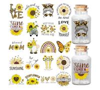 Rub on Transfers for Crafts - 20 Sheets Mom UV DTF Cup Wraps Waterproof Rub On Transfers Sticker for 16 Oz Water Bottle Sunflowers Butterfly Design UV DTF Cup Wrap Mama Birthday Gifts