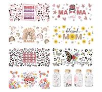 Rub on Transfers for Crafts - 8 Sheets Mom Daily Affirmation Waterproof Transfers Sticker for 16 Oz Mug Water Bottle Mama Butterfly Rainbow Sunflower Print Design UV DTF Cup Wrap