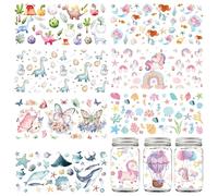 Rub on Transfers for Crafts - 8 Sheets Ocean UV DTF Cup Wraps for 16 Oz Glass Coffee Mug Butterfly Dinosaur Mermaid Uvdtf Wraps Waterproof Personalized Stickers for Sea Animals Glass Cups Wood Crafts