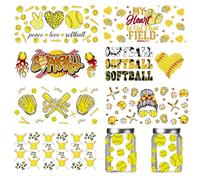 Rub on Transfers for Crafts - 8 Sheets Softball UV DTF Cup Wraps for 16 Oz Glass Sport Themed Waterproof Rub on Transfer Stickers DIY Wood Crafts Decorations