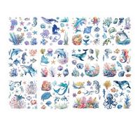 Rub on Transfers for Crafts Furniture, 12pcs Ocean Theme UV DTF Transfer Stickers, Under The Sea Animals Sticker Decals with Dolphins, Whales, Mermaids, DIY Crafts Home Decor