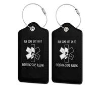 Rub Some Dirt On It, A Medic, EMS, EMT,Leather Luggage Tag with Stainless Steel Ring and Privacy Cover for Suitcase Travel4