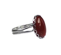 Rubaa Jewellery 14x10mm Oval Genuine Carnelian Cabochon Silver Plated Adjustable/Expandable Ring