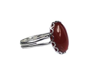Rubaa Jewellery 14x10mm Oval Genuine Carnelian Cabochon Silver Plated Adjustable/Expandable Ring