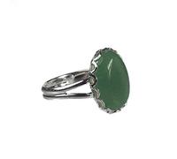 Rubaa Jewellery 14x10mm Oval Genuine Green Aventurine Cabochon Silver Plated Adjustable/Expandable Ring