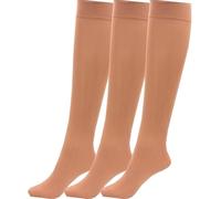 RUBAB 3 Pairs Women's Pop Socks Knee High Trouser Socks Opaque Nylon Microfibre Girls Trouser Pop Socks Ladies’ Trouser Socks with Com-fort Top One Size (4-7) Nude