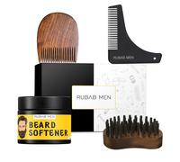RUBAB MEN Beard Grooming 4-in-1 Kit for Men | Beard Brush, Hair & Beard Softener Balm, L-Shaped Beard Shaper Tool & Wooden Beard Comb for Men | Pack of 4
