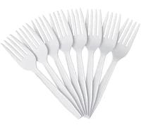 RUBAB® White Economy Plastic Spoons Cutlery, Reusable Microwave-Safe Tablework, 6" Long for Birthday, Parties, Camping, Catering, Wedding and Daily use Pack of (100) Forks