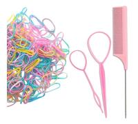 Rubber Bands Hair Bands Tool, 1000Pcs Multicolour Elastic Hair Bands and 2PCS Braid Tools 1Pcs Rat Tail Comb for Kids Hair Braiding Women Wedding Hairstyle