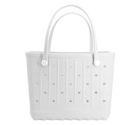 Rubber Beach Tote Bag, Large Waterproof Beach Bag for Pool Boat, Sports, Outdoor Washable Travel Tote Bag (white, M)