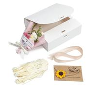 RUBBER BOND Gift Box with Lid for Presents - 6.5"x6.5"x2" Gift Packaging Set with Flower Bouquet, Card and Shredded Papers - Luxury Groomsmen, Bridesmaid Proposal Box - White