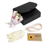 RUBBER BOND Gift Box with Lid for Presents - 6.5"x6.5"x2" Gift Packaging Set with Flower Bouquet, Card and Shredded Papers - Luxury Groomsmen, Bridesmaid Proposal Box - Black