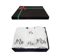 RUBBER BOND Mr and Mrs Towels Set with Gift Box - 4 Pack Bath and Hand Towels for Couples - Hotel, Spa & Bathroom Cotton Towels for The Couples (Black Embroidery Christmas Packaging)