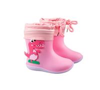 Rubber Boots Children's Waterproof Rain Boots Dino Design with 3D Dinosaur Half Height Breathable Lightweight Boots Non-Slip Sole for Girls Boys Unisex, Pink F, 8.5 UK Child