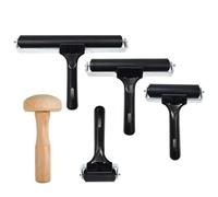 Rubber Brayer Roller 4-Size Set for Gelli Plate Printing, Craft Paint & Lino Ink - Small Paint Roller, Seamless Stamp & Embossing Tool, Easy-Clean Roller Brush for Linocut, Wallpaper