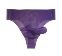 Rubber Briefs for Men with Elephant Nose Detail Latex Foam Construction See-Through Underwear for Nightwear Scenarios (M Purple)
