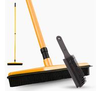 Rubber Bristle and Pet Hair Removal Brush Set, extend 122cm 48 inches Long Handle Soft Push Fur Remover Broom with Squeegee, Indoor Use for Carpet, Floor, Sofa and window Dog Cat Outdoor Cleaning