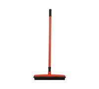 Rubber Bristle Broom with Squeegee Telescopic 48in Handle Electrostatic Carpet Brush for Pet Hair Dust Spills Non Scratch Floor Sweeper for Hard Floors Rugs Red