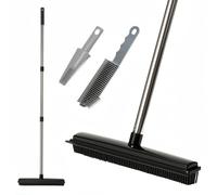 Rubber Broom, 2 in 1 Rubber Broom with Squeegee, Adjustable Long Handle Rubbers Brooms, Floor Scrubing Brush, for Pet Cat Dog Hair Removal Carpet Kitchen Garden Yard Window Cleaning