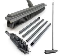 Rubber Broom and Hand Cleaner Set - Soft Indoor Carpet Sweeper and Pet Hair Remover with 31cm Rubber Brush Head and 120cm 4-Section Metal Handle