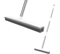 Rubber Broom and Pet Hair Brush Set, Pet Hair Removal Rubber Broom with Built in Squeegee, Adjustable 120cm Stainless Steels Long Handle, Soft Broom Indoor for Human Pet Dog Hair Carpet Kitchen House