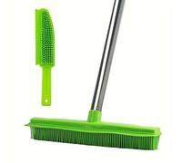 Rubber Broom and Pet Hair Brush Set,Soft Rubber Push Broom with Long Handle, Fur Remover Broom with Squeegee, Pet Hair Removal Broom and Brush Use for Carpet Cat Dog