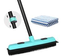 Rubber Broom Carpet Rake for Pet Hair Removal, Fur Remover Broom with 59" Telescoping Long Handle, Pet Hair Broom with Squeegee for Carpet, Hardwood Floor, Tile