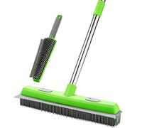 Rubber Broom Carpet Rake for Pet Hair Remover, Fur Remover Broom with Squeegee, Portable Detailing Lint Remover Brush, Pet Hair Removal Tool for Fluff Carpet, Hardwood Floor, Tile, Window (Green)